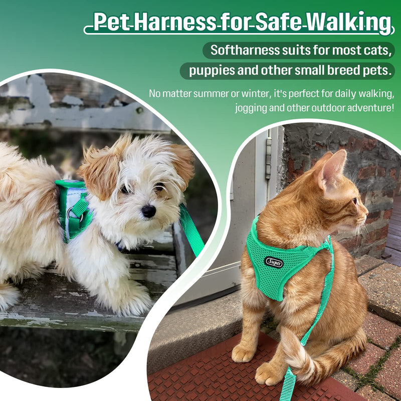 Supet Cat Harness and Leash Set for Walking Cat and Small Dog Harness Soft Mesh Harness Adjustable Cat Vest Harness with Reflective Strap Comfort Fit for Pet Kitten Puppy Rabbit Medium (Chest: 13" - 15") Turquoise