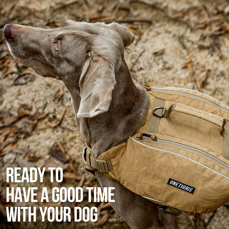OneTigris Y-Shaped Dog Backpack No Pull CAMLUS Dog Saddle Bag with D-Rings, Lightweight Dog Pack Hiking Gear for Dogs Hunting Camping Travel L Brown - PawsPlanet Australia