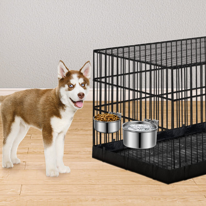 Stainless Steel Dog Bowls, ShineMe 40oz & 60oz No Spill Dog Crate Water and Food Bowls with Hanging Hook for Kennel, Cage and More, 7.0 x 3.7” & 6.2 x 2.5” Feeder Dish for Large and Medium Dogs L (7.0x3.7'' & 6.2x2.5'') - PawsPlanet Australia