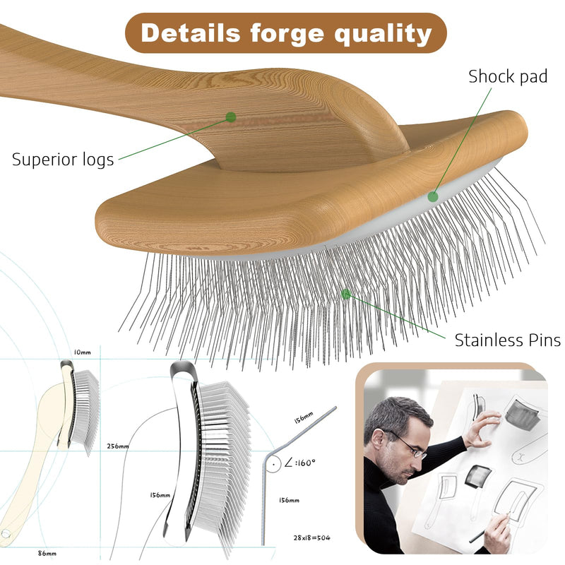 Slicker Brush for Dog, Doodles and Poodle Brush, for Tangles, Fluff Coat, Curly Hair Pets, Remove Loose Fur, Matts, Undercoat, Double Coat, 24mm Pins, 3.5''*2.4'' Head, Medium Size, Wood M - PawsPlanet Australia