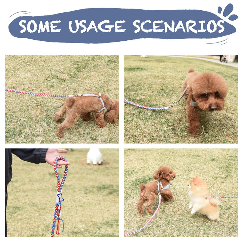 KUDOS Braided Cotton Dog Leash – Secure Handle & Locking Buckle, Handwoven Rope in Red Blue White, 5.2ft Leash with Floral Charm for Small to Large Dogs, Nautical Theme Nautical Breeze - PawsPlanet Australia