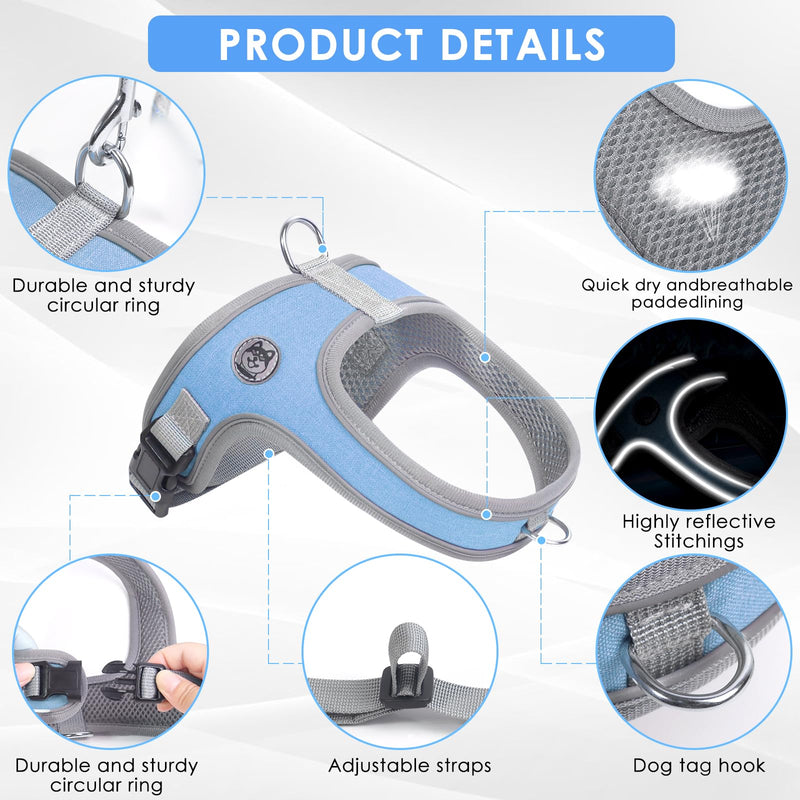 Dog Harness, No Pull Saddle Style pet Harness,Soft Ventilate Mesh, Adjustable, Reflective - for Medium, Small Dogs and Cats - Easy Walk Harness with 2 D-Rings (Blue, XS) Blue - PawsPlanet Australia