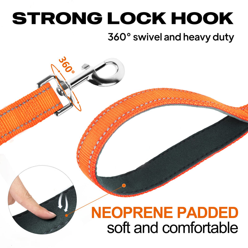TwoEar Dog Leashes for Large Dogs Heavy Duty, Comfortable Soft Padded Handle, Double-Sided Reflective Nylon Dog Leash for Medium & Large Dogs Walking Orange - PawsPlanet Australia