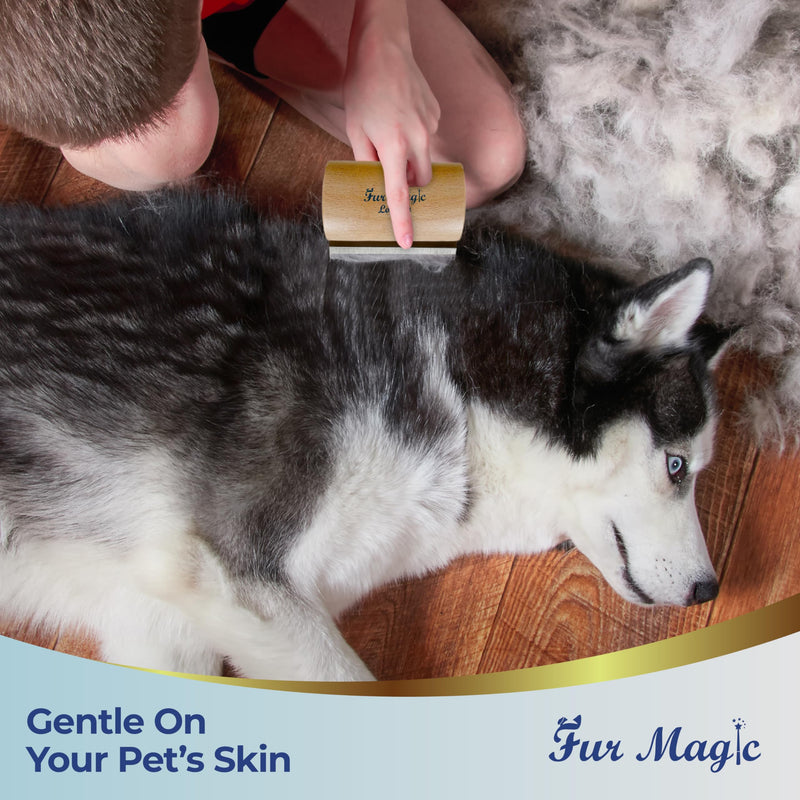 Fur Magic Wooden Deshedding Tool for Dogs and Cats, Grooming Brush for Shedding, 4 inches