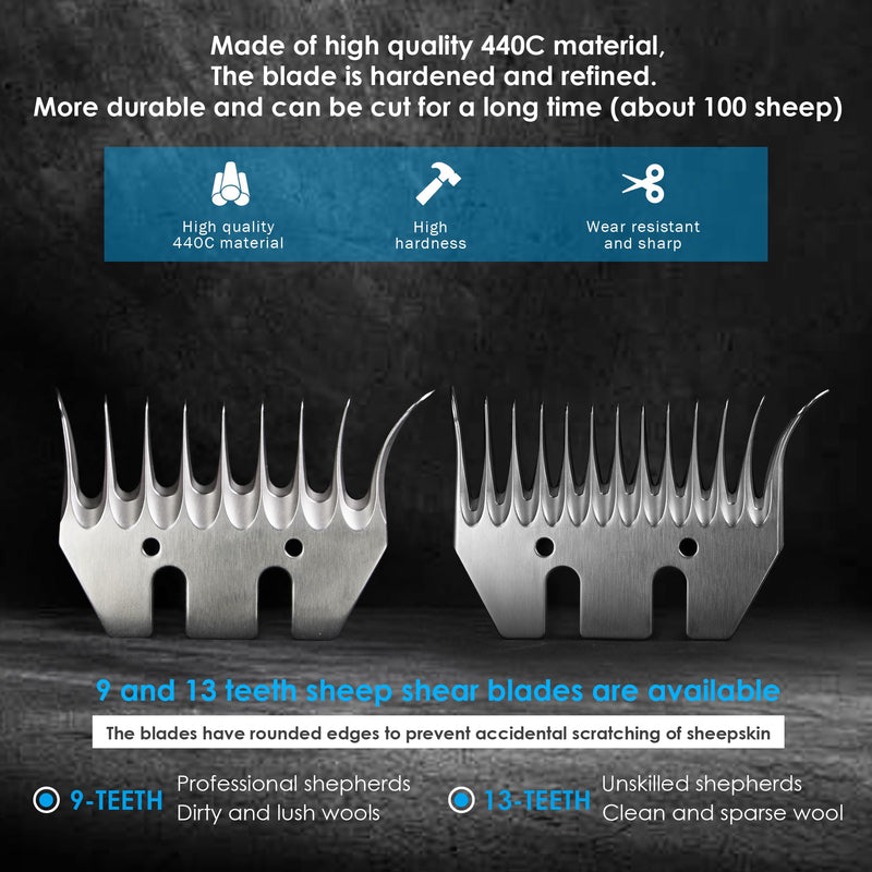 4 Sets Sheep Shears Replacement Blades, Stainless Steel Detachable Animal Clippers Blade for Grooming Goats, Lambs, Llamas, Alpacas (9 &13 Curved Teeth, 9&13 Straight Teeth) - PawsPlanet Australia