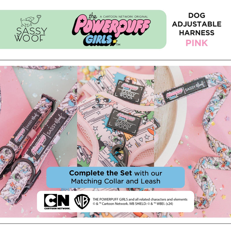 Sassy Woof Dog Adjustable Harness - The Powerpuff Girls™ (Pink) - L, Breathable Mesh, No Pull Design with Two D-Rings, Patented Design, Ideal for Large Dogs - Officially Licensed Dog harness - PawsPlanet Australia
