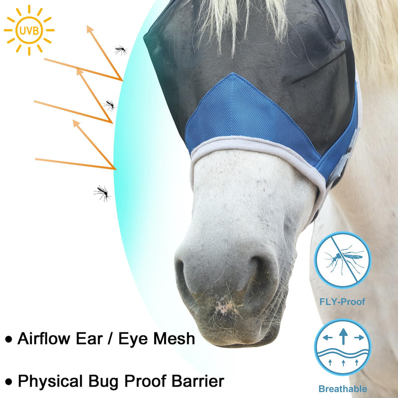 Horse Fly Mask with Ears, Fine Mesh UV-Proof Fly Mask for Horses Royalblue Cob Royal Blue - PawsPlanet Australia