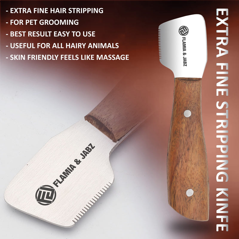 FLAMIA & JABZ Professional Stripping Knife kit (6 Pieces Set) for Dogs & Pets, Wooden Handle Grip with Stainless Steel Comb (Right Handed) (Rosewood) Multi-colored - PawsPlanet Australia