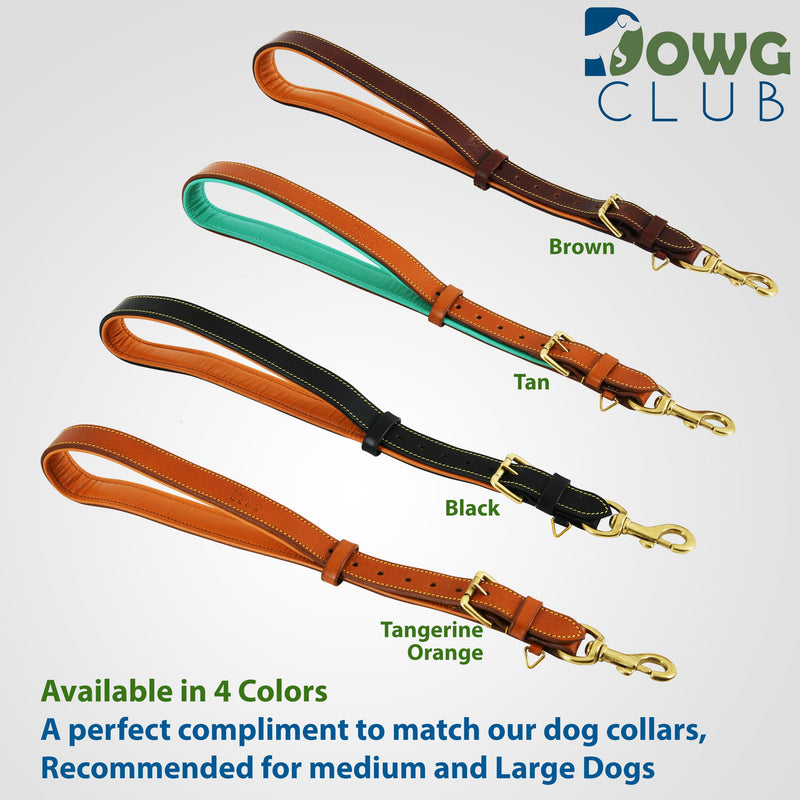 Genuine Leather Short Lead, Padded Handle, Strong Traffic and Training Leash with Adjustable Length, 1" Wide, with 360º Heavy Duty Metal Hook (Brown) Brown - PawsPlanet Australia
