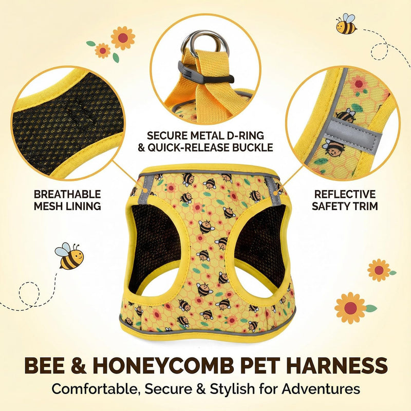 Step in Dog Harness and Leash Set, Reflective Adjustable No Pull Dog Harness for Small Medium Dogs Puppy and Cats, Soft Padded Mesh Vest Harnesses for Girl and Boy Pets(Bee,L) Bee L-Chest:18.9-21.3inch - PawsPlanet Australia