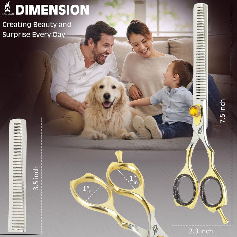Dog Grooming Scissors – 7.5” Thinning Shears with 34 Teeth, Chunkers for Dogs & Cats, Precision Cut with 440C Stainless Steel, Designed for Groomers and Pet Owners Golden/Polish Thinning Scissors - PawsPlanet Australia