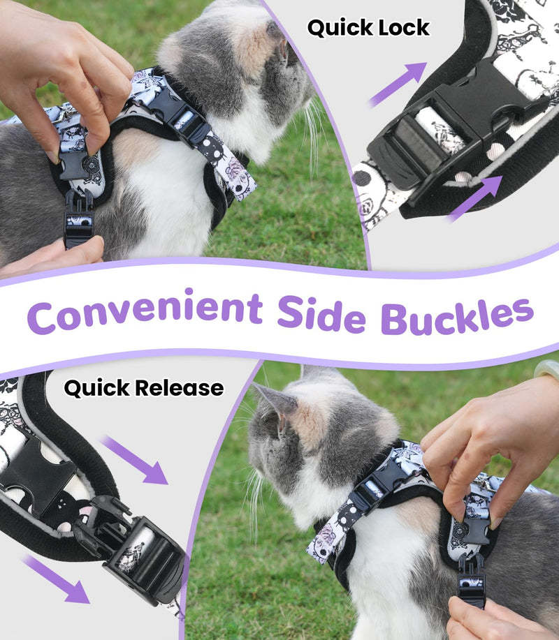 Halypet Cat Harness and Leash Set for Walking, Escape Proof Adjustable Vest Harness with 3-in-1 Integrated Buckles, Easy Control Soft Breathable Mesh with Reflective Strips for Cats, S, Moonlight Meow H604 Pro Moonlight Meow Small (7-12lb) - PawsPlanet Australia