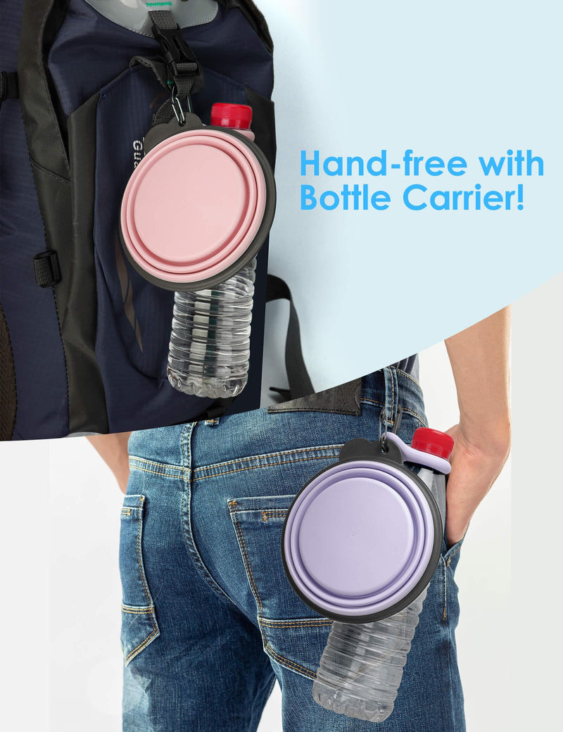 Aonkey Collapsible Dog Bowls with Bottle Carrier, 2 Pack Travel Dog Water Bowl Upgraded Carabiner, One-Piece Molded Rim No Fall Off or Crack, Foldable Silicone Portable for Pets Walking Hiking 37oz Large (Pack of 2) 4. Light Violet & Pink - PawsPlanet Australia