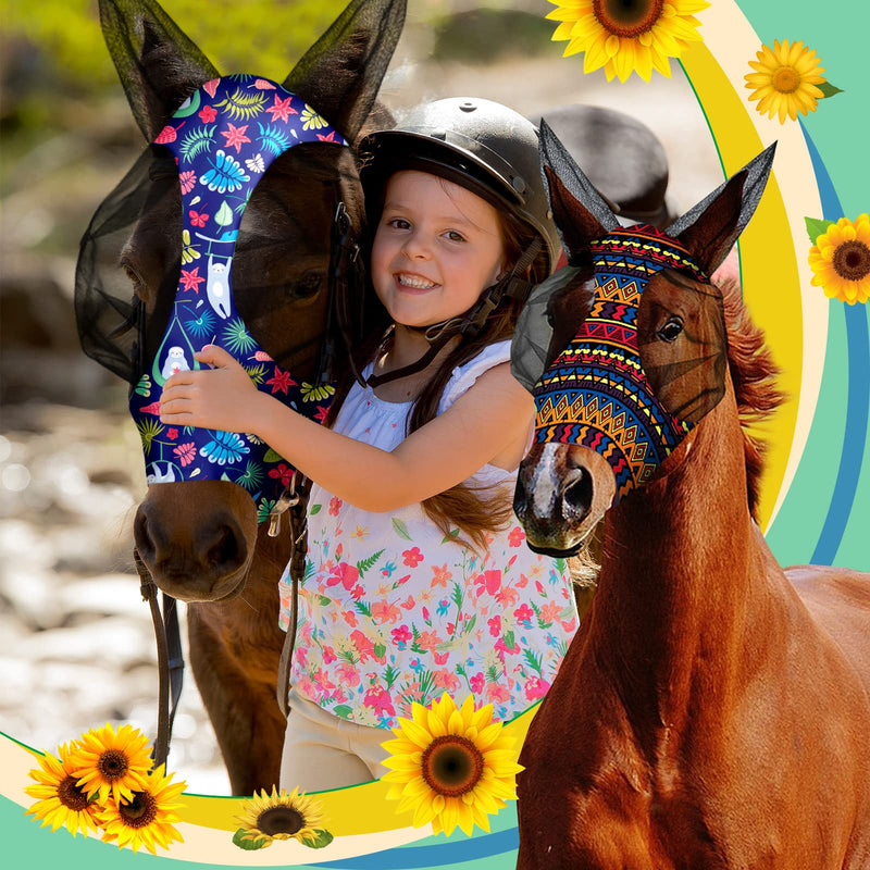 Chunful 6 Pcs Horse Fly Masks for Horses with Ears Smooth and Comfortable Fly Masks Cashel Fly Mask Elasticity Horse Face Mask Horse Masks Covering for Horses Riding Supplies(Large, Geometric) Large - PawsPlanet Australia