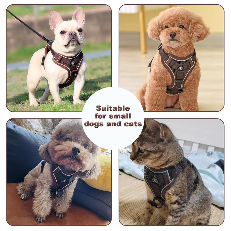 SOLMOONY Small Dog Harness,Soft Mesh Puppy Harness and Leash Set,No Escape Cat Harnesses for Training Walking,Reflective Adjustable Puppy Vest for Small Medium Dogs, Cats (Brown, S) Brown - PawsPlanet Australia