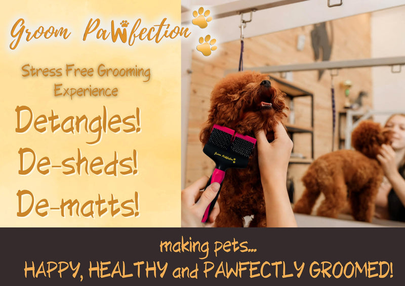 Slicker Dog & Cat Grooming Brush with Dual-Flex Head – Flexible Deshedding Tool & Finishing Comb for Tangle-Free Grooming | Ideal for Poodles, Doodles, Labradoodles, Cockapoos & Cats Pink - PawsPlanet Australia
