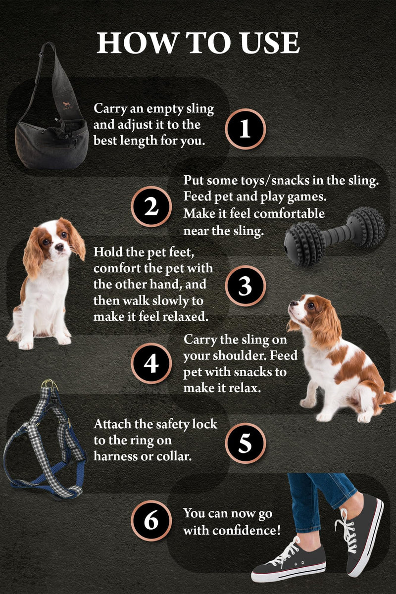 Noah & Paw Dog Sling Carrier for Small Dogs 5-18lb, Dog Sling for Small Dogs and Cats, Dog Carrier with Adjustable Padded Strap, Denim Lined with Fur, 3X Safety Features, Machine Washable Black 18.0"L x 10.0"W x 5.5"H - PawsPlanet Australia