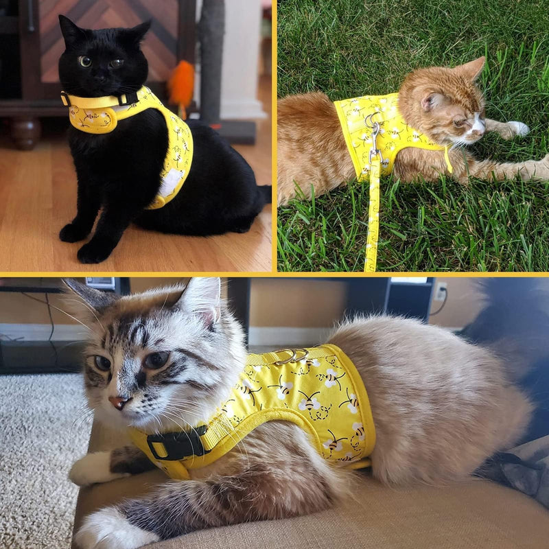 BINGPET Cat Harness with Leash and Collar for Walking - Escape Proof with 59 Inches Leash - Adjustable Soft Vest Harnesses for Medium Large Cats Bee - PawsPlanet Australia