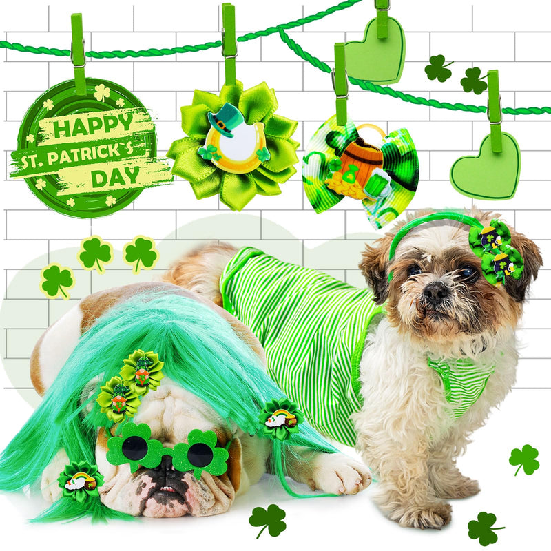 80pcs St.Patrick's Day Dog Bows, Holiday Pet Samll Dog Hair Grooming Bows with Rubber Bands, St.Patrick's Day Green Lucky Clover Element Dog Hair Bows for Dog Puppy Yorkie Hair Accessories - PawsPlanet Australia