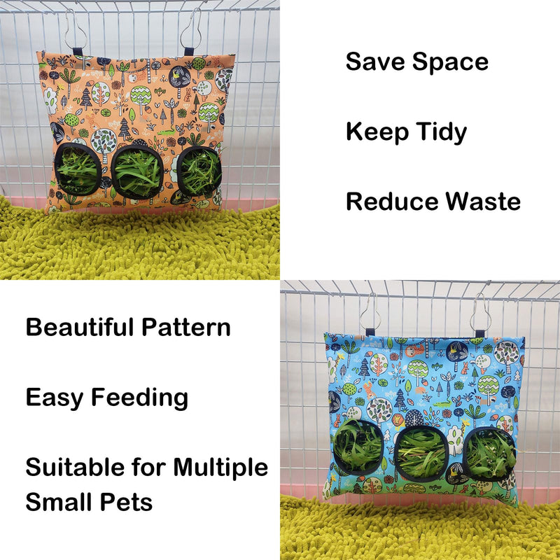 Rabbit Hay Feeder Bag, Guinea Pig Hay Feeder for Cage Small Animal Hanging Feeding Bags Rabbit Hay Dispenser Storage for Rabbits Guinea Pigs Bunnies Chinchillas (Orange,Light Blue, 3 Hole) Orange,Light Blue - PawsPlanet Australia