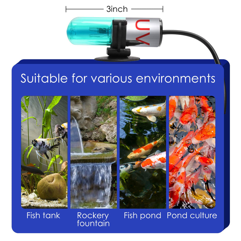 TAISHAN Aquarium Clean Light，3W Mini Algae Removal Light with Timer,Aquarium Water Clean Green Clear Waterproof for Fish Tank,Pond,Swimming Pool