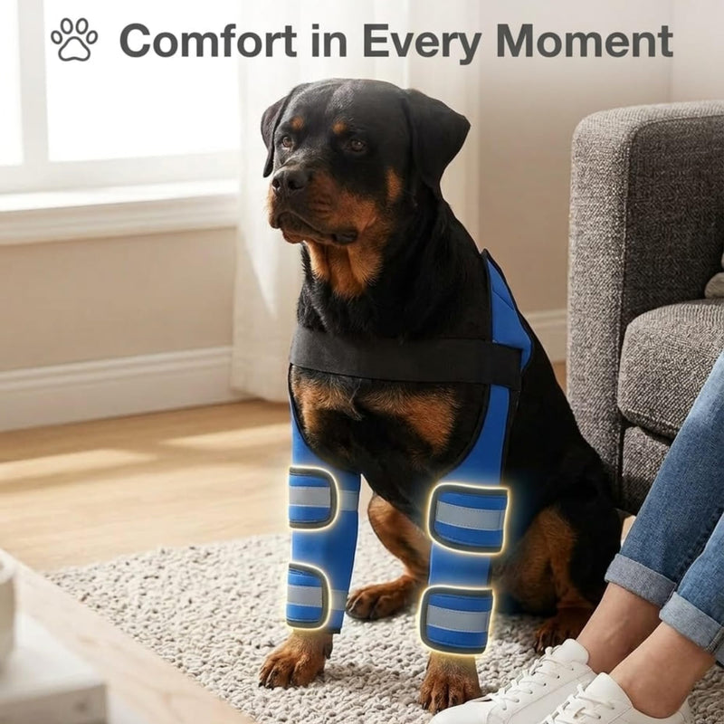 Dog Knee Brace with 4 Support Strips, Adjustable Elbow and Knee Support for Front Legs, Reflective Anti Licking Leg Wrap for Arthritis, Calluses, Injury Recovery (Large) Large