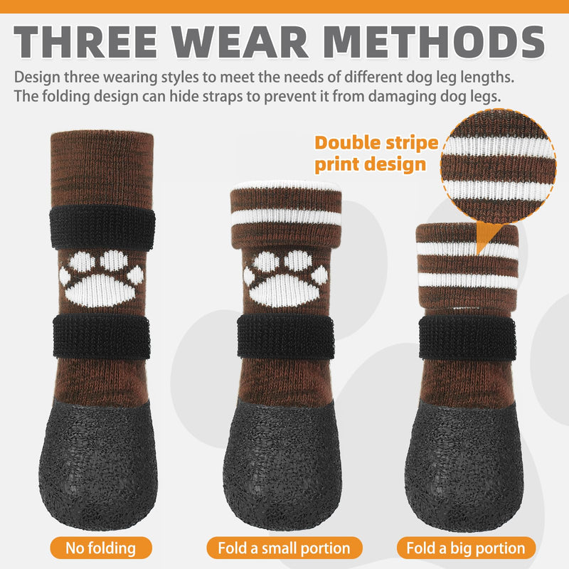 KOOLTAIL Anti Slip Dog Socks to Prevent Licking Paws for Hot/Clod Pavement, Waterproof Long Snow Dog Boots&Paw Protectors with Straps Traction Control for Hardwood Floor for Small Medium Large Dogs Brown with Paw Pattern - PawsPlanet Australia