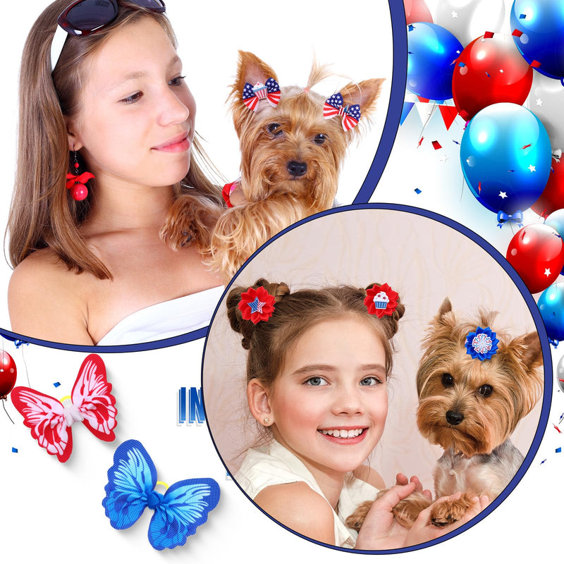 52 Pcs 4th of July Dog Hair Bows Bulk with Rubber Bands Patriotic Dog Grooming Bows for American Flag Independence Day Memorial Day Holiday Cute Pet Puppy Cats Hair Accessories - PawsPlanet Australia