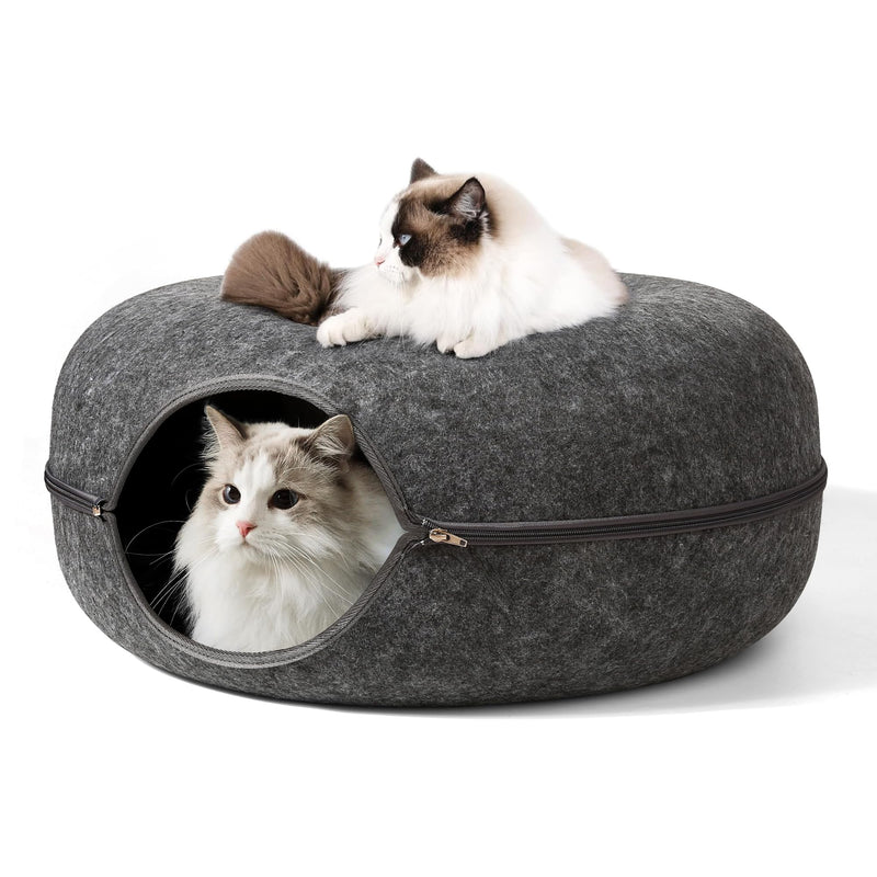 Indoor Cat Tunnel Bed - Cat Bed - Cat Donut Tunnel - Universal for All Seasons - Cat Play Tunnel - Cat Donut Bed - Peekaboo Cat Cave - Cat Tunnel (20x20x10 Medium, Dark Gray) - PawsPlanet Australia