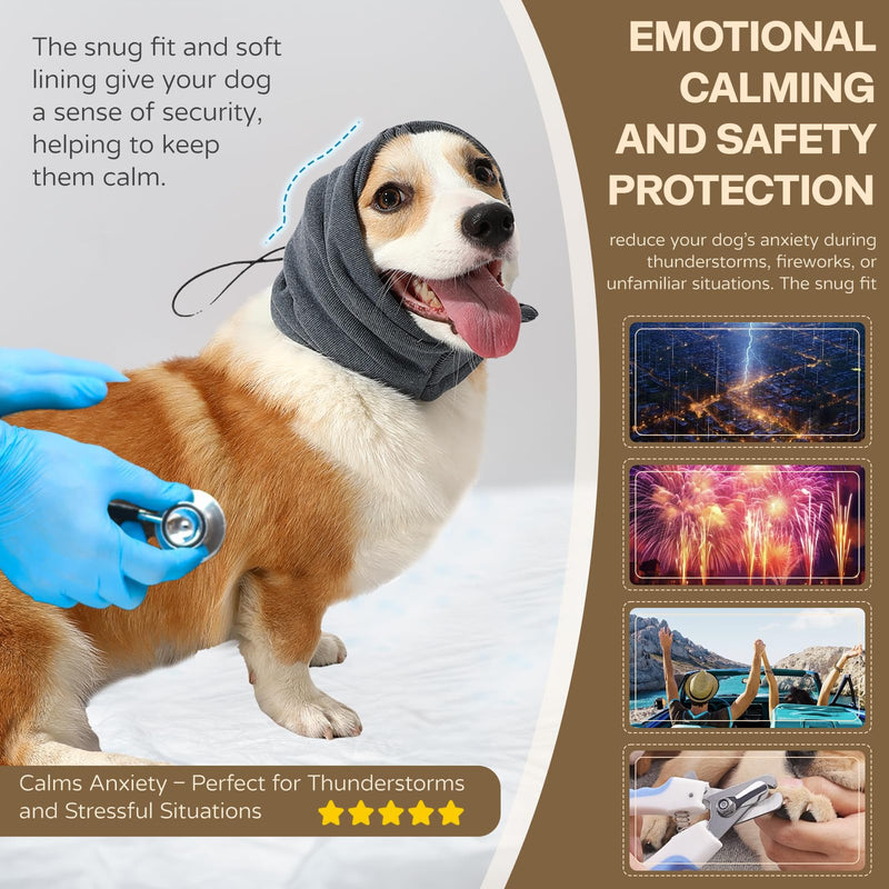 Dog Head Ear Warp Anxiety Relief Dog Ear Muffs Noise Protection No Flap Ear Wraps for Dog Dog Hematoma Ear Wrap Force Drying Dog Ear Protector M-Head Circle(13.7"~18.9") Dark Grey - PawsPlanet Australia