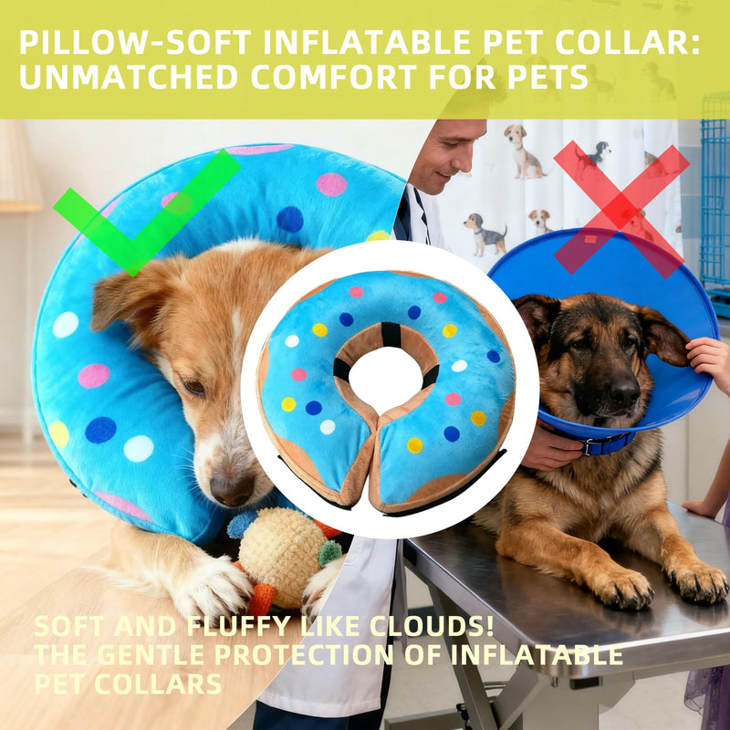 Inflatable Dog Collar Soft with Adjustable Fastening, Suitable for Wound Healing After Surgery, Does Not Affect Sleep or Eating sky blue XL