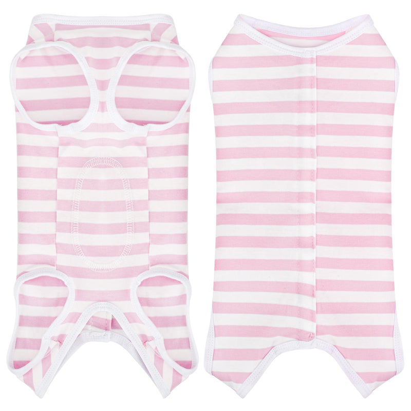 Comprehensive Post-Surgery Dog Recovery Suit: Ultra-Comfy Premium Cotton Wound Care Shirt – Protective for Puppies, Cats & Small Pets, Ensuring Unrestricted Mobility, Size XXL Pink and White Striped XXL-(22~32lb) | Chest(~21.5")