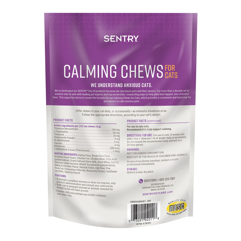 Sentry Calming Chews for Cats, Calming Aid Helps to Manage Stress & Anxiety, With Pheromones That May Help Curb Destructive Behavior & Separation Anxiety, Calming Health Supplement for Cats, 4 oz.