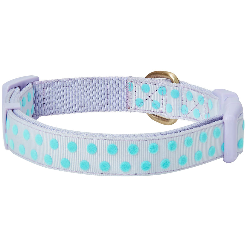 Blueberry Pet Adjustable Flocking Dog Collar with Artificial Silk Flower - Polka Dot in Pastel Purple, Large, Neck 18"-26" Flocking Print - Pastel Purple - PawsPlanet Australia