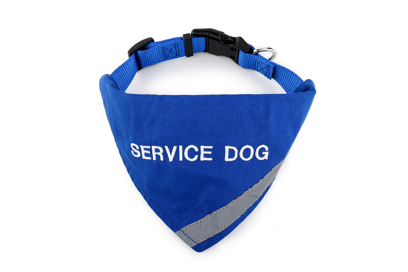 Doggie Stylz Service Dog Bandana with Reflective Strip for pet Safety at Night. Has Built in Matching Collar to Keep Bandana Secure | Metal Ring to Attach Leash | Blue Large (Neck 16-24") NECK 16-24"