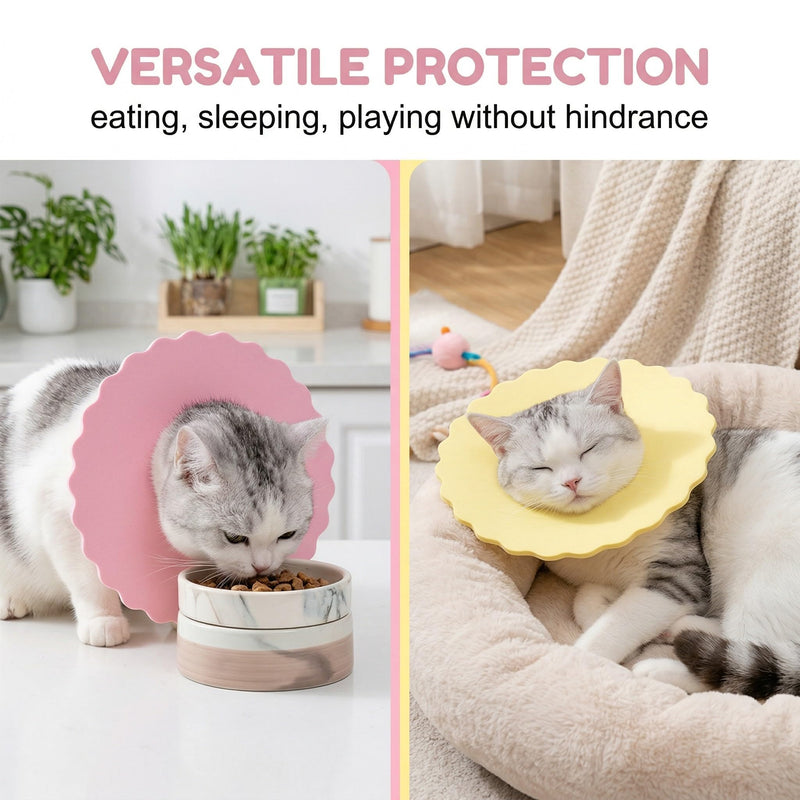 2 Pieces Cat Protective Collar Soft Neck Brace Cat Collar Anti-Bite Neck Collar Cat Protective Collar for Cats Puppies, Adjustable Recovery Cone after Surgery M (pink and yellow)