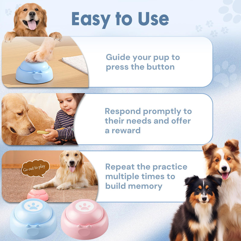 Recordable Dog Buttons, Loud 30-sec Voice Recording Buttons, Pet, Dog, Cat Buttons for Communication, Training and Talking Buttons for Small Dogs, with Mat, Training Manual, Stickers, 4 Buttons - PawsPlanet Australia