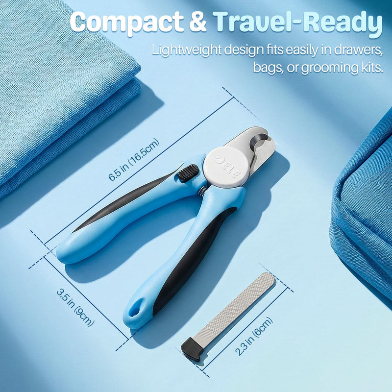 Flexzion Pet Nail Clippers for Dogs & Cats - Stainless Steel Blade Cat Nail Trimmer with Stored Nail File, Safety Guard, Easy Grip Handle - Dog Nail Clippers for Large Dogs, Medium Small Breeds, Blue