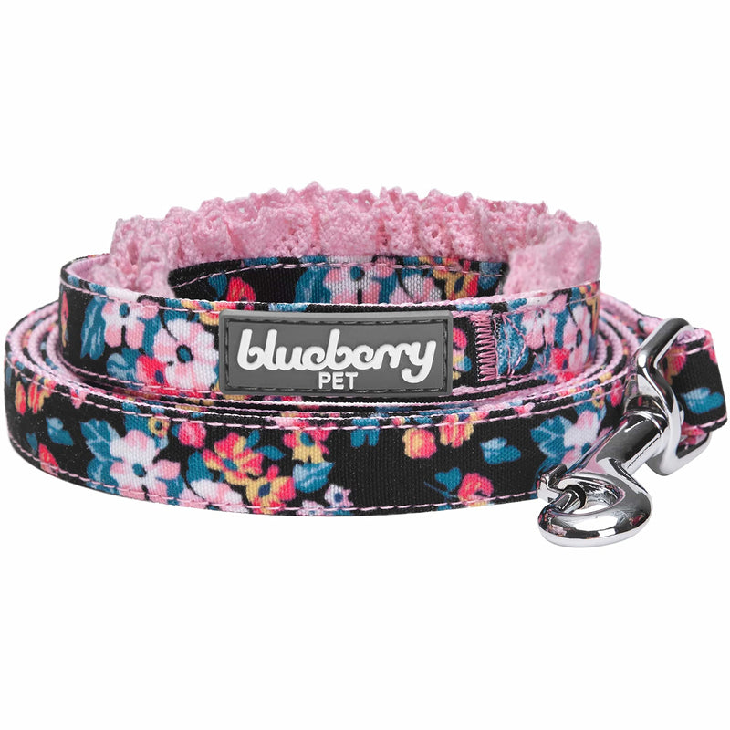 Blueberry Pet Durable Made Well Elegant Floral Print Dog Leash with Lace in Sleek Black, 5 ft x 5/8", Small, Leashes for Dogs Small (Pack of 1)