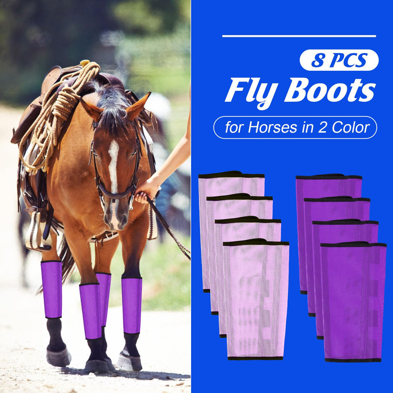 8 Pcs Mesh Fly Boots for Horse Breathable Mesh Horse Boots Protective Horse Leg Wraps Horse Leggings for Preventing Flies and Mosquitoes Bites (Light Pink, Dark Pink) Dark Purple, Light Purple - PawsPlanet Australia