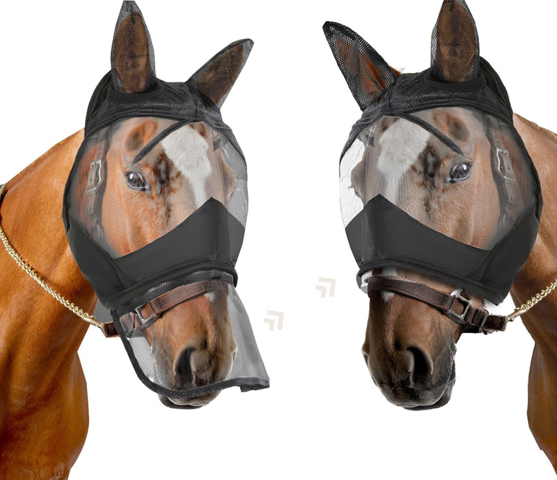 Horse Fly Mask with Ears Long Nose Full Face,Nose Net Cover Removable via Zipper Soft Mesh UV Protection (COB) COB