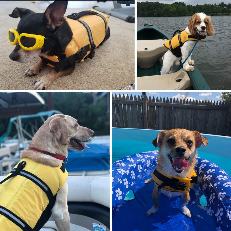 Dog Life Jacket Easy-Fit Adjustable Belt Pet Saver Swimming Safety Swimsuit Preserver with Reflective Stripes for Doggie (S, Yellow) S - PawsPlanet Australia