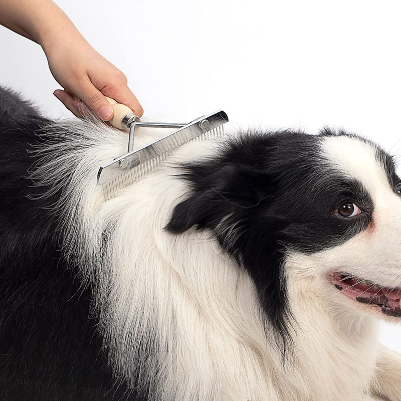 Dog Rake for Undercoat, Long Tooth Dogs Rake Brush & Stainless Steel Shedding Comb, Husky Undercoat Rake Grooming Tool Set for Large Dog Horse Longhair Cat - PawsPlanet Australia