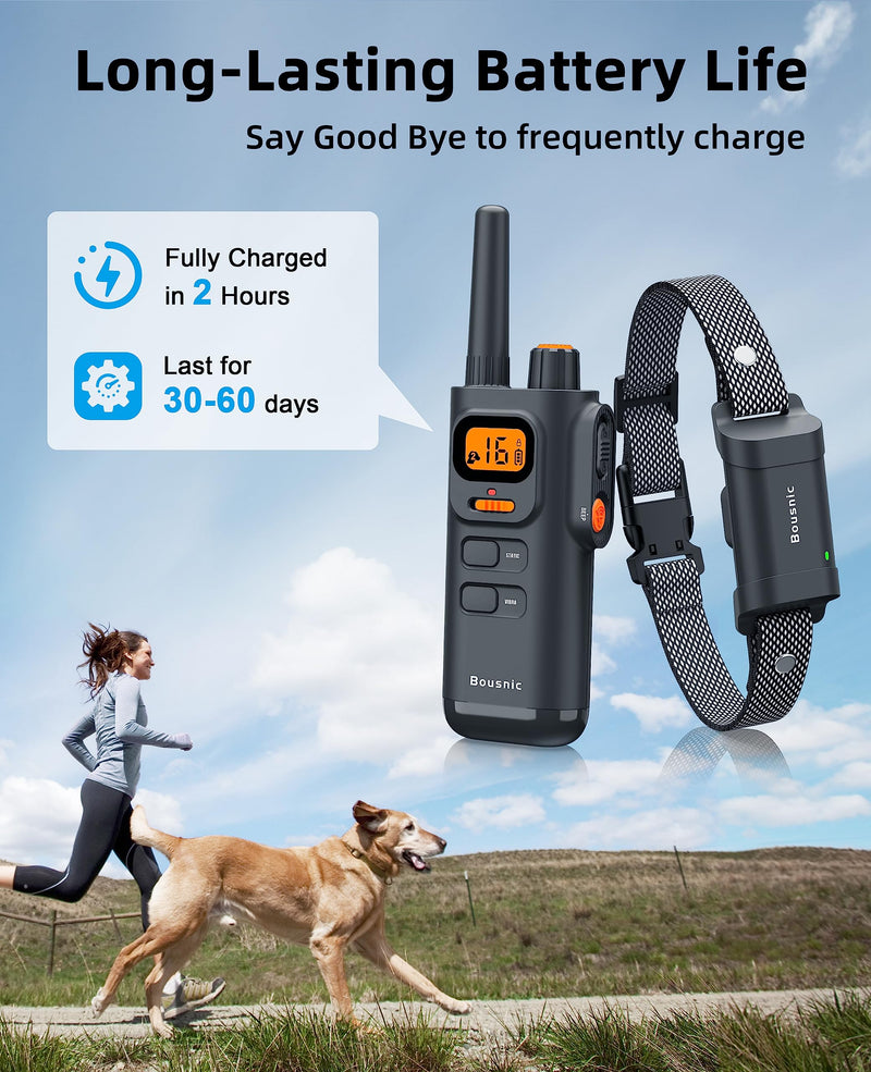 Bousnic Dog Shock Collar with Remote - [New Edition] 4000FT Dog Training Collar for Large Medium Small Dogs (8-120lbs) Waterproof Rechargeable E Collar with Beep, Vibration, Safe Shock (Grey) Grey