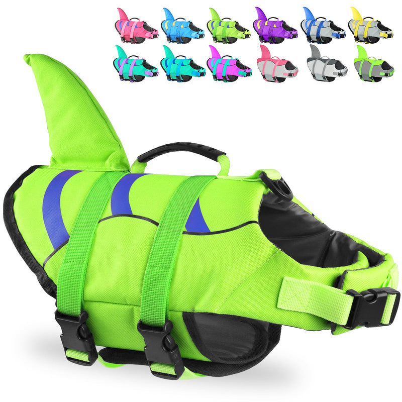 Fragralley Shark Dog Life Jacket, Adjustable Dog Life Vest with Shark Fin, Suit for Small Medium Large Dog life vest for Swimming and Boating X-Large Green-Wave Shark