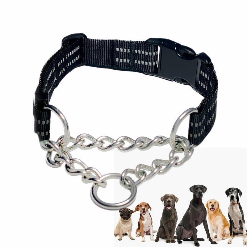 Martingale Collars for Dogs, Heavy Duty Stainless Steel Chain Training Collar, Reflective Nylon Adjustable Collar with Quick Release Buckle, Suitable for Puppy Medium Large Dogs((Black, XS) Extra Small-(for dog's neck 11''~13.5'') Black - PawsPlanet Australia
