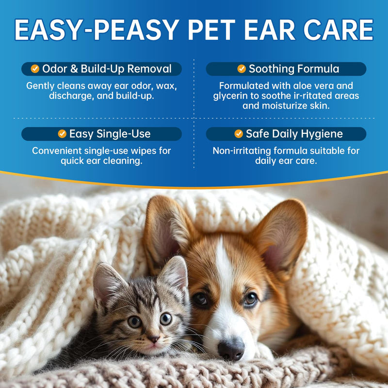 Pet Ear Wipes for Dogs & Cats - 200 Count Dog Ear Cleaner Wipes Gently Remove Ear Wax, Dirt Debris - Cleanse, Soothe & Deodorize - Cat Dog Ear Wipes Relieve Ear Itching & Inflammation, Pet Ear Wipes - PawsPlanet Australia