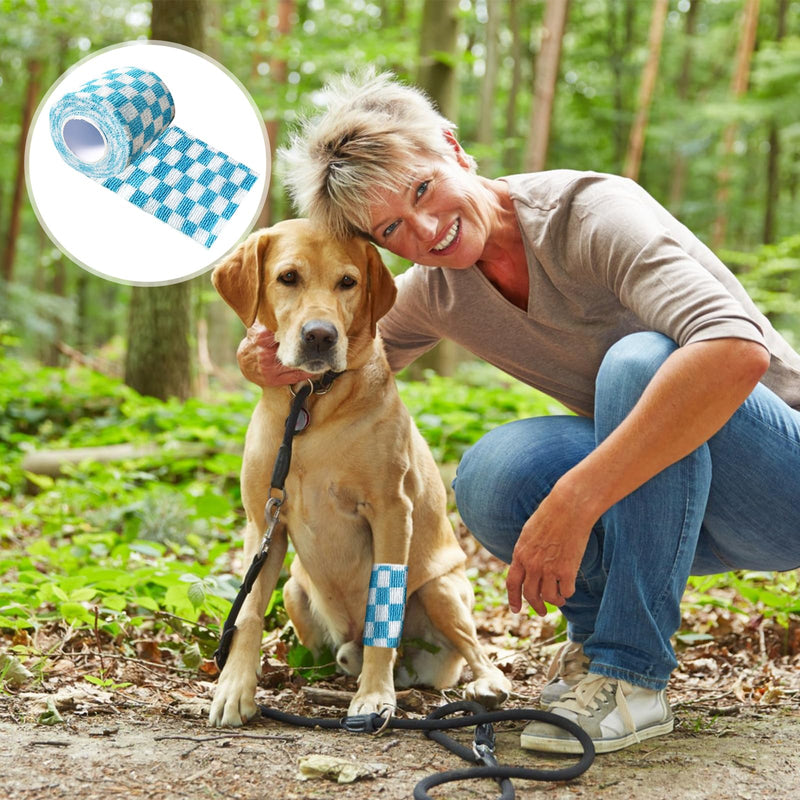 6 Pack 2 Inch x 5 Yards Checkered and Heart Print Pet Vet Wrap for Dogs, Cats, Horses, Non-Woven Self-Adhesive Cohesive Bandage Rolls for Wound Care, Ankle Sprains, Swelling, First Aid Protection