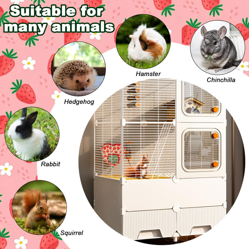 Rabbit Hay Feeder Bag Strawberry Guinea Pig Hanging Hay Feeding Bag with Hole Pet Storage Dispenser for Chinchilla Hamster Bunny Small Pet Animals - PawsPlanet Australia