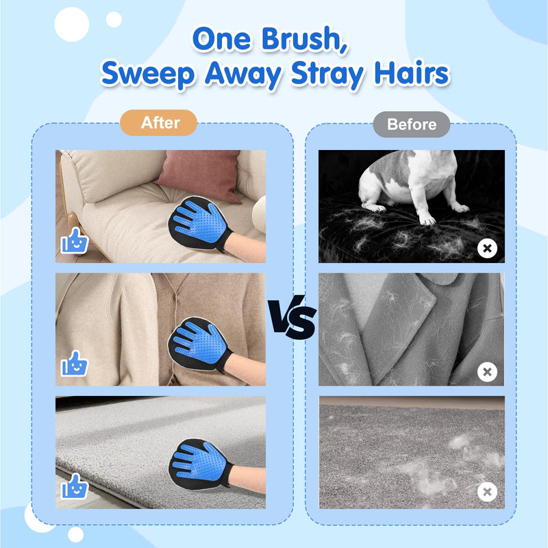 Pawaboo Pet Hair Removal Glove, Dual-Side Electrostatic Hair Removal & Silicone Fur Brush for Dogs and Cats, Reusable Five-Finger Pet Fur Grooming Glove for Couch Carpet Clothes Laundry, Blue & Grey Blue Gray 1 Pack